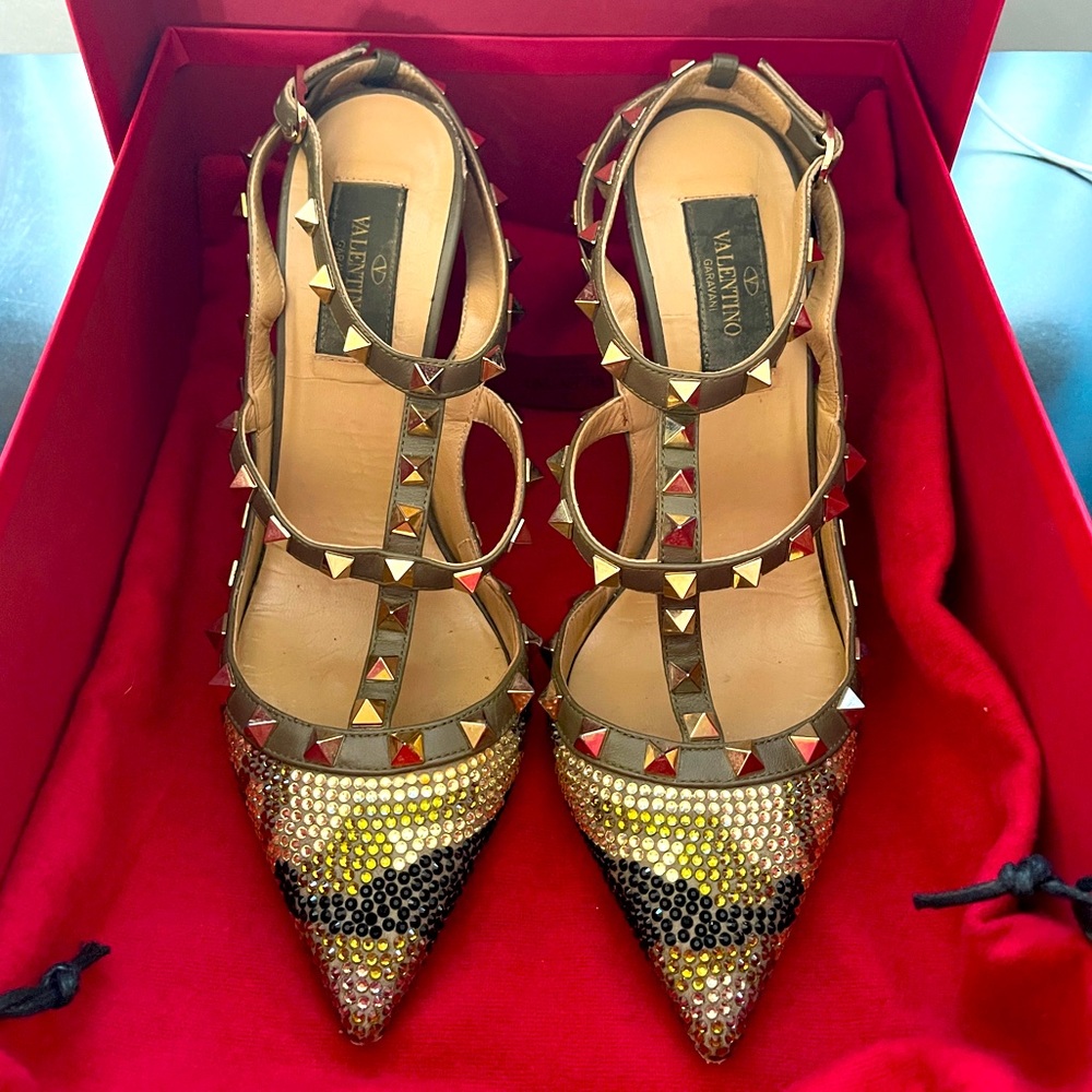 Valentino Garavani “Rockstud - Crystal Camo” Pointy Toe Pump (4” Heel) Sz 37